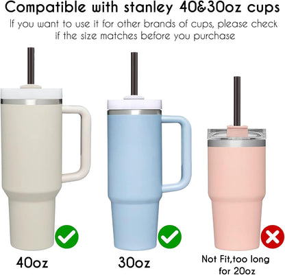 AIERSA 6 Pack Silicone Replacement Straws for Stanley 20 30 40oz Cup,Reusable Straws Compatible 40 oz Stanley Tumbler,Long Straw with Cleaning Brush for Stanley Cup Accessories