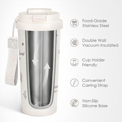 SANDJEST American Flag Tumbler - Stainless Steel 2-in-1 Lid Coffee Tumbler 18 oz, Patriotic Insulated Travel Mug Gift for Men Husband Dad, Birthday Christmas