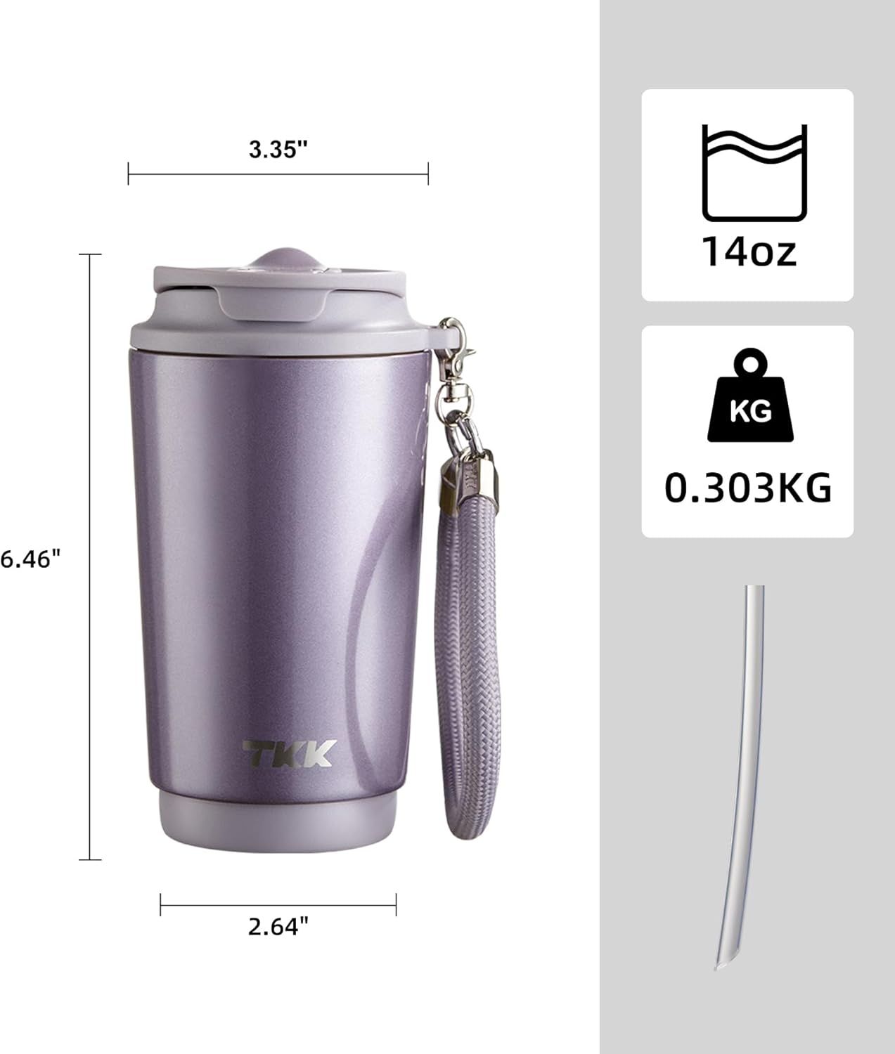 TKK Coffee Cup with Ceramic Coating - 14oz Insulated Stainless Steel Travel Mug, Leak-Proof Tumblers with Straw for Hot/Cold Beverages, Easy Wide Mouth Cleaning, White