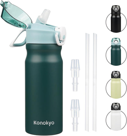 Konokyo 18 oz Insulated Water Bottle with Straw Lid, Stainless Steel Vacuum Sports Water Bottle, Leak-Proof Reusable Metal Flask with Carry Loop, BPA-Free Travel Bottle for Gym, School, Office