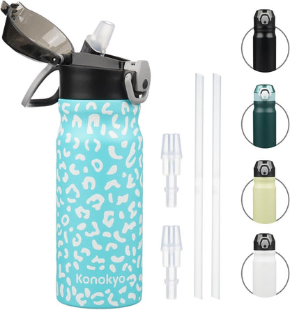 Konokyo 18 oz Insulated Water Bottle with Straw Lid, Stainless Steel Vacuum Sports Water Bottle, Leak-Proof Reusable Metal Flask with Carry Loop, BPA-Free Travel Bottle for Gym, School, Office