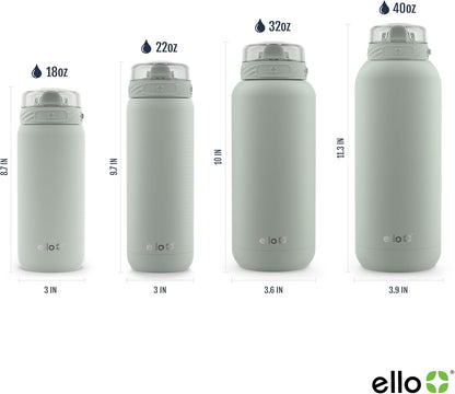 Ello Cooper 22oz Stainless Steel Water Bottle with Straw and Carry Handle, Double Walled and Vacuum Insulated Metal, Leak Proof Locking Lid with Soft Silicone Spout, Reusable, BPA Free, Lilac