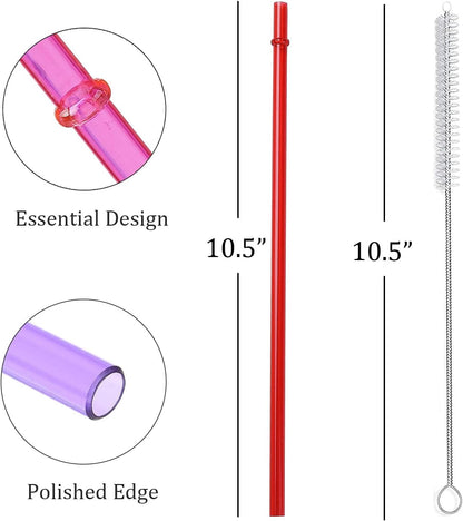 ALINK 10.5 in Long Reusable Plastic Straws with Brush, Tritan Hard Plastic Tumbler Straws, 10 Rainbow Colored Replacement Straw for 16 OZ 20 OZ 30 OZ Stanley, YETI, Starbucks Tumblers, Mason Jars