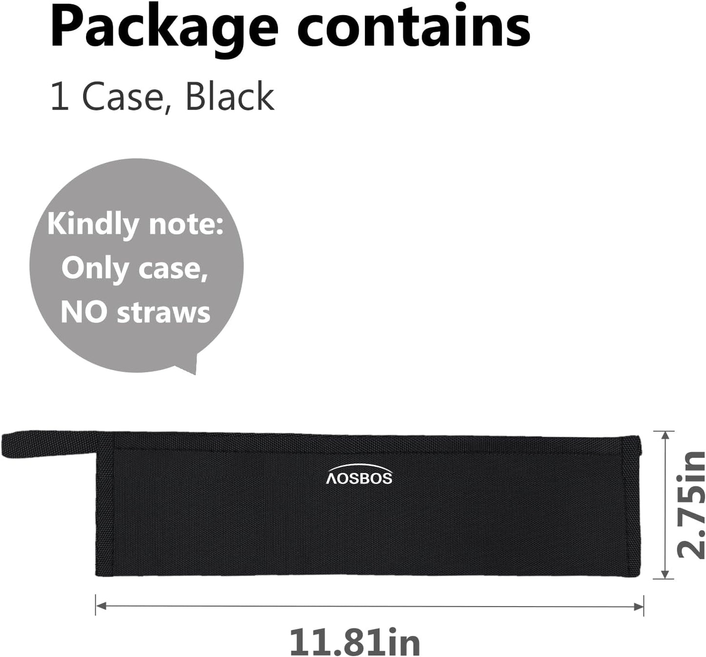Aosbos Reusable Straws Carrying Case, Portable Small Pouch for Metal, Paper, Plastic, Silicone Disposable Straws, Stainless Steel Chopstick - Black