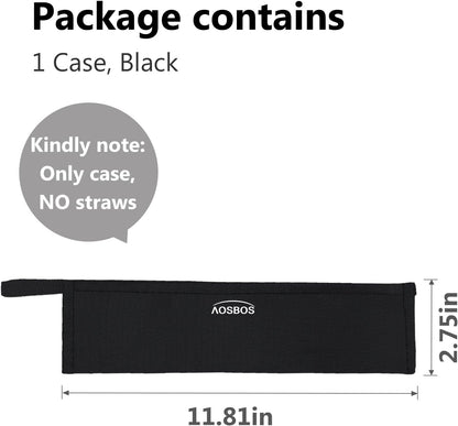 Aosbos Reusable Straws Carrying Case, Portable Small Pouch for Metal, Paper, Plastic, Silicone Disposable Straws, Stainless Steel Chopstick - Black