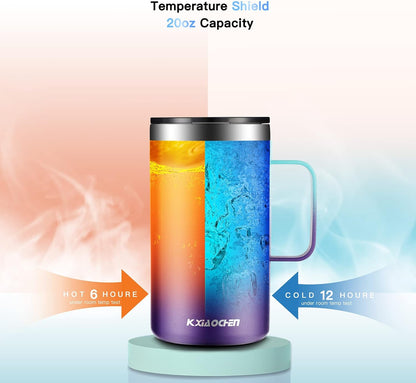 KXIAOCHEN 20oz Insulated Coffee Mug with Lid, Stainless Steel Coffee Cup, Double Wall Vacuum Coffee Tumbler with Handle, Premium Thermal Travel Coffee Mug (Navy Blue)