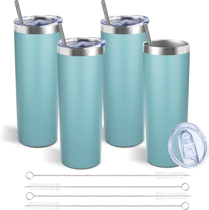 20 oz Skinny Tumblers with Lid and Straw,Stainless Steel Vacuum Insulated Tumbler Cup Double Wall Travel Coffee Mug, Thermal Water Tumbler for Hot and Cold Drinks(Rose Gold,1)