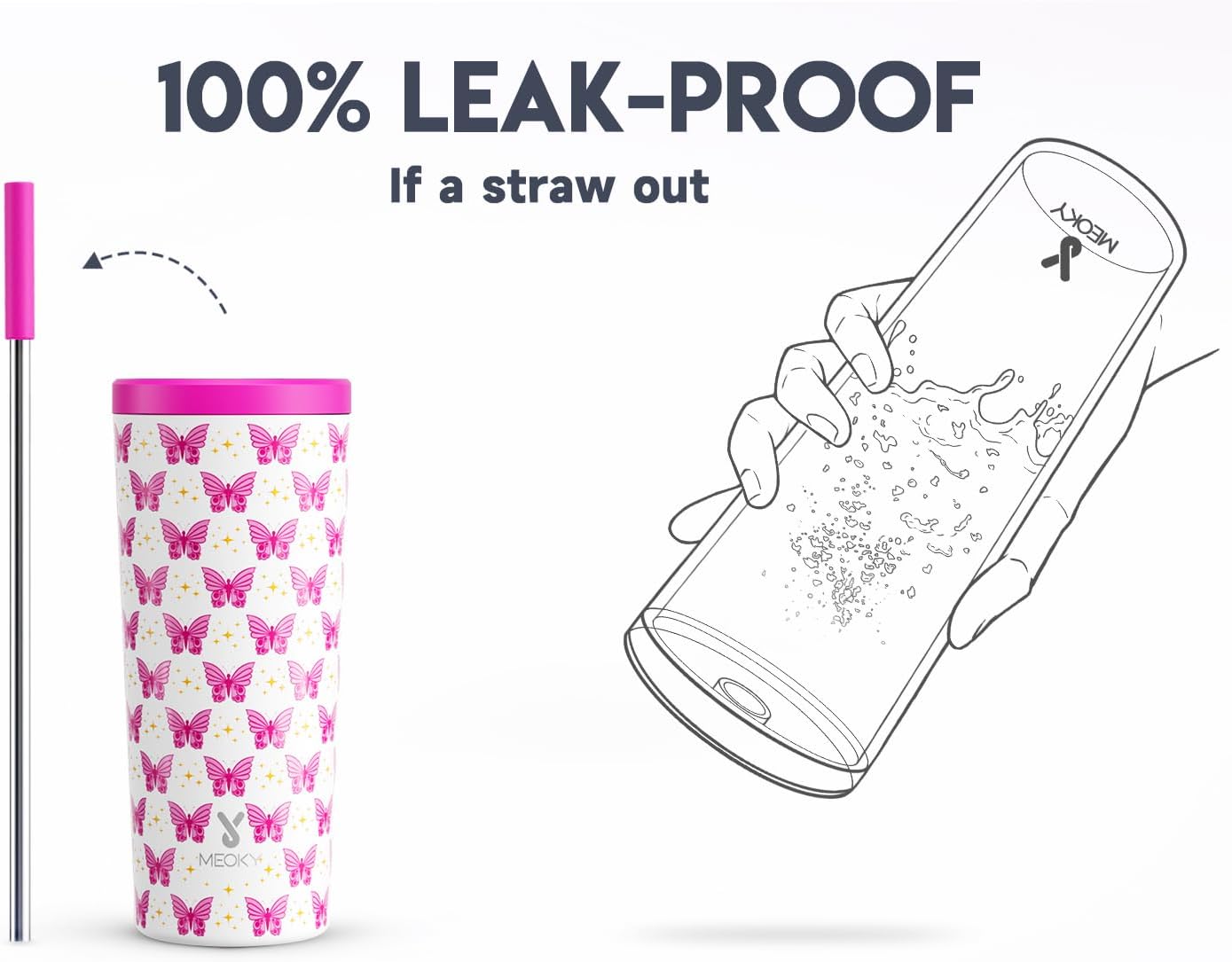 Meoky 24 oz Insulated Tumbler with Lid and Straw, Stainless Steel Vacuum Insulated Tumbler, Keeps Cold for 24 Hours, 100% Leak Proof, Fits in Car Cup Holder (Night)