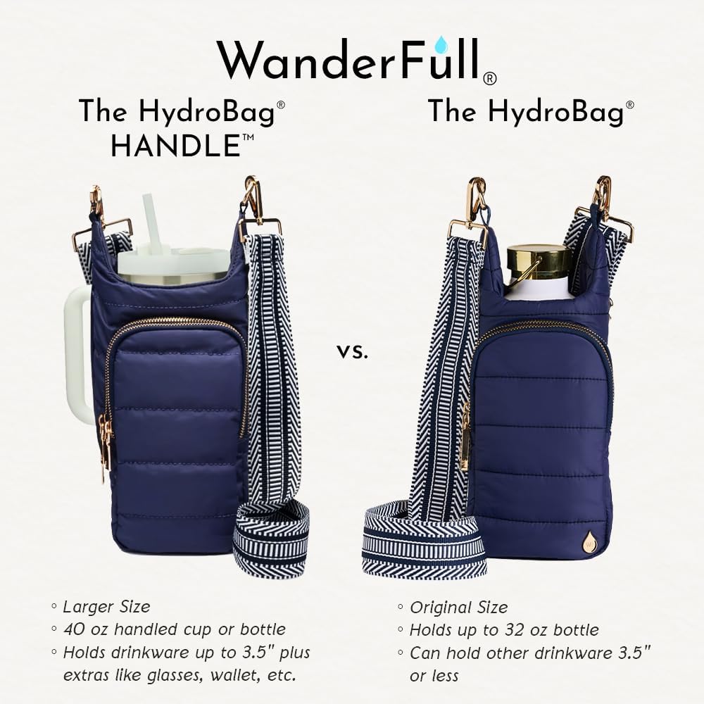 WanderFull Original HydroBag Handle® Zipper Slot for Handle, Hands-Free Crossbody Water Bottle Holder & Tumbler Accessories