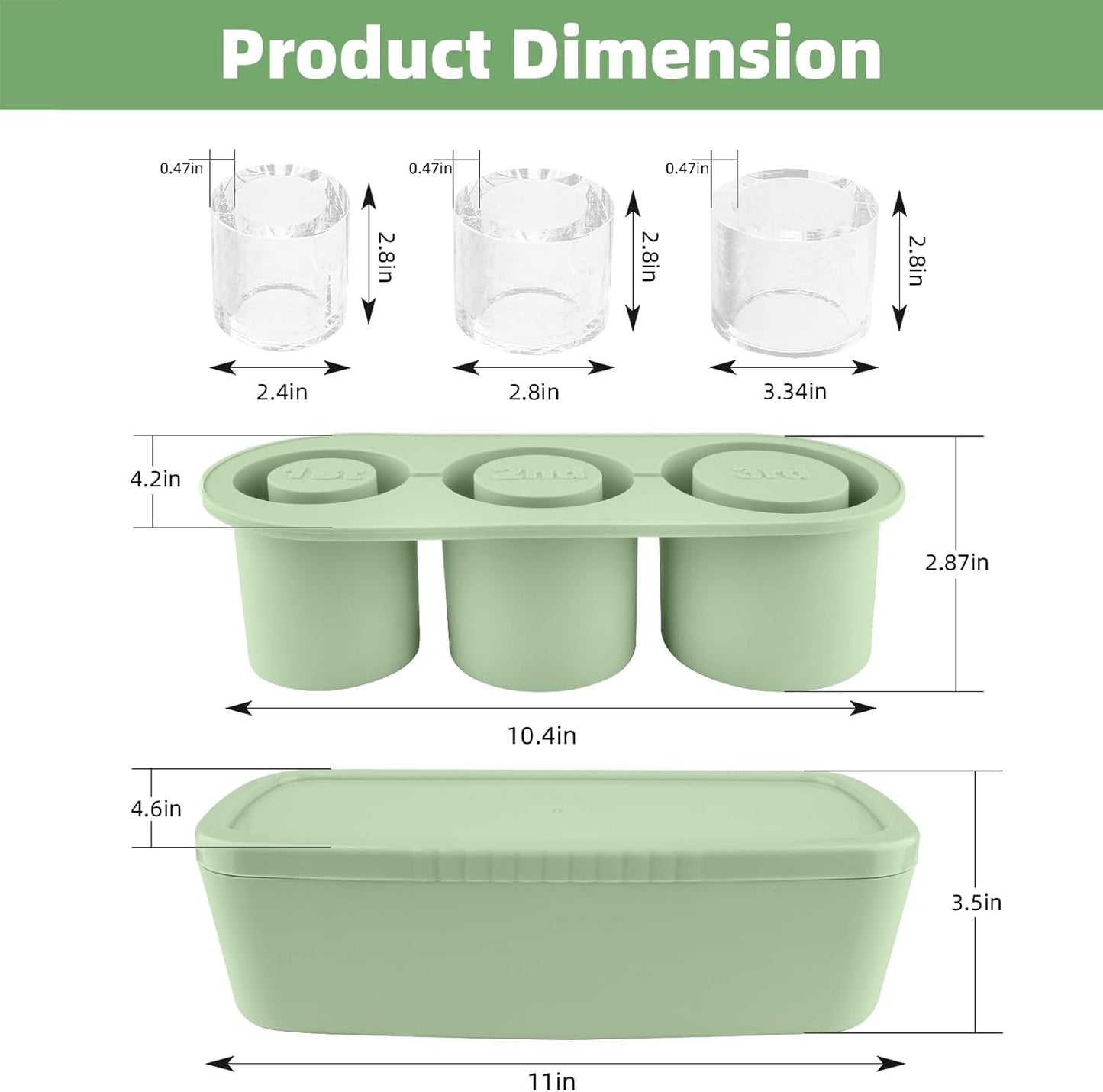 Fu Store Ice Cube Tray for Tumbler Cup 30-40 oz, 3pcs Silicone Ice Cube Molds With Lid and Bin for Chilling Cocktails Whiskey Drinks Juice Coffee Easy Fill and Release Ice Maker (Black, 40 oz)