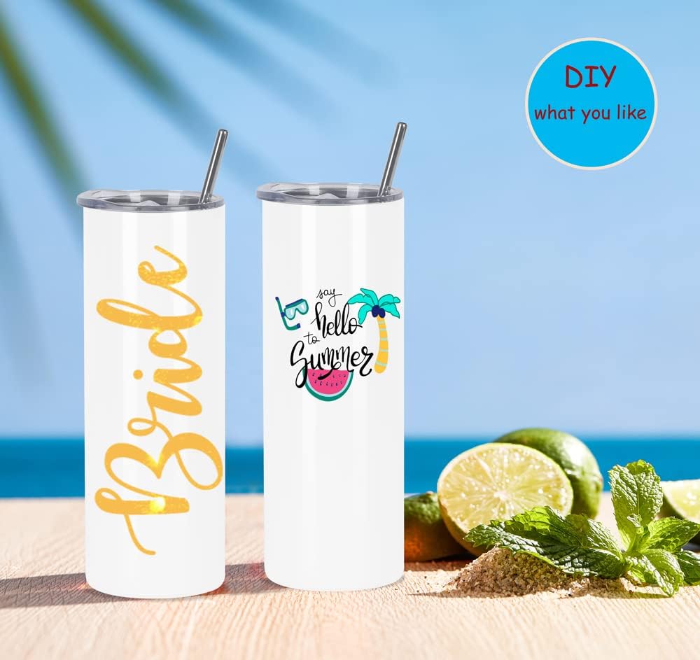 8 Pack 20 Oz Straight Skinny Tumblers, Individually Gift Boxed Stainless Steel Slim Skinny Tumbler Set Bulk, 20 Oz Insulated Slim Thin Travel Tumbler Cup for Diy, Silver