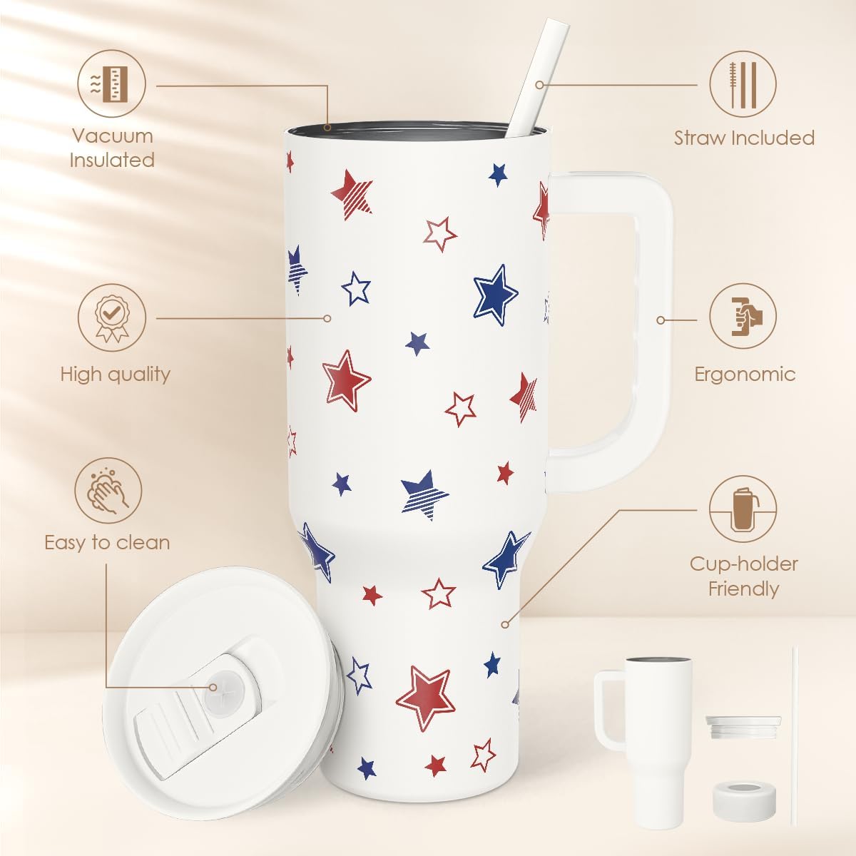 SANDJEST Pickleball 40oz Tumbler With Handle and Straw, Pickleball Queen Insulated Stainless Steel Travel Coffee Mug for Women Girls Players, Gift Idea for Birthday Christmas Mothers Day