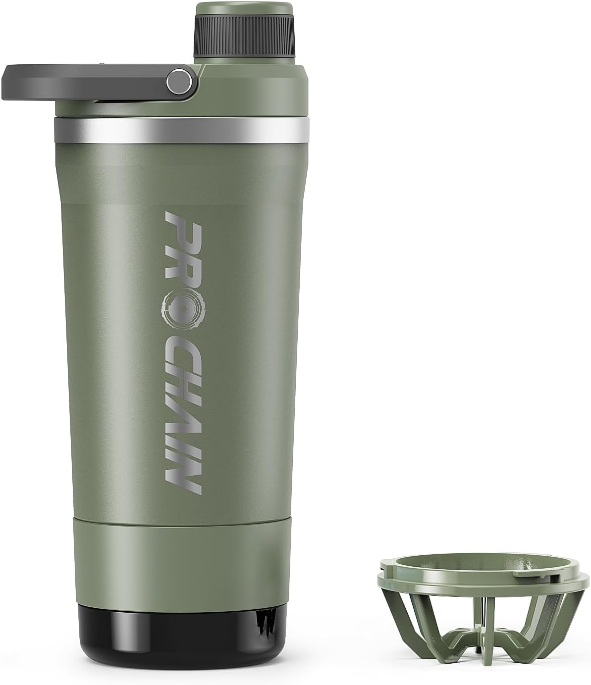 PROCHAIN Insulated Stainless Steel Shaker Bottle, Metal Shaker Cup for Protein Shakes with Storage, Leak-Proof Twist Lock Lid, Perfect for Gym Sports, 20 oz