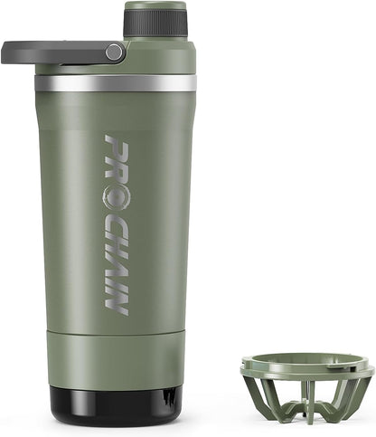 PROCHAIN Insulated Stainless Steel Shaker Bottle, Metal Shaker Cup for Protein Shakes with Storage, Leak-Proof Twist Lock Lid, Perfect for Gym Sports, 20 oz