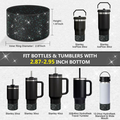 WUQID Protective Bling Silicone Boot Sleeve, Compatible with Stanley Tumbler 20-40oz & Hydro Flask Bottle 12oz-24oz, Glitter Reduces Dents Sleeve Cover for More Bottles/Tumblers Bottom of 2.83-2.95in