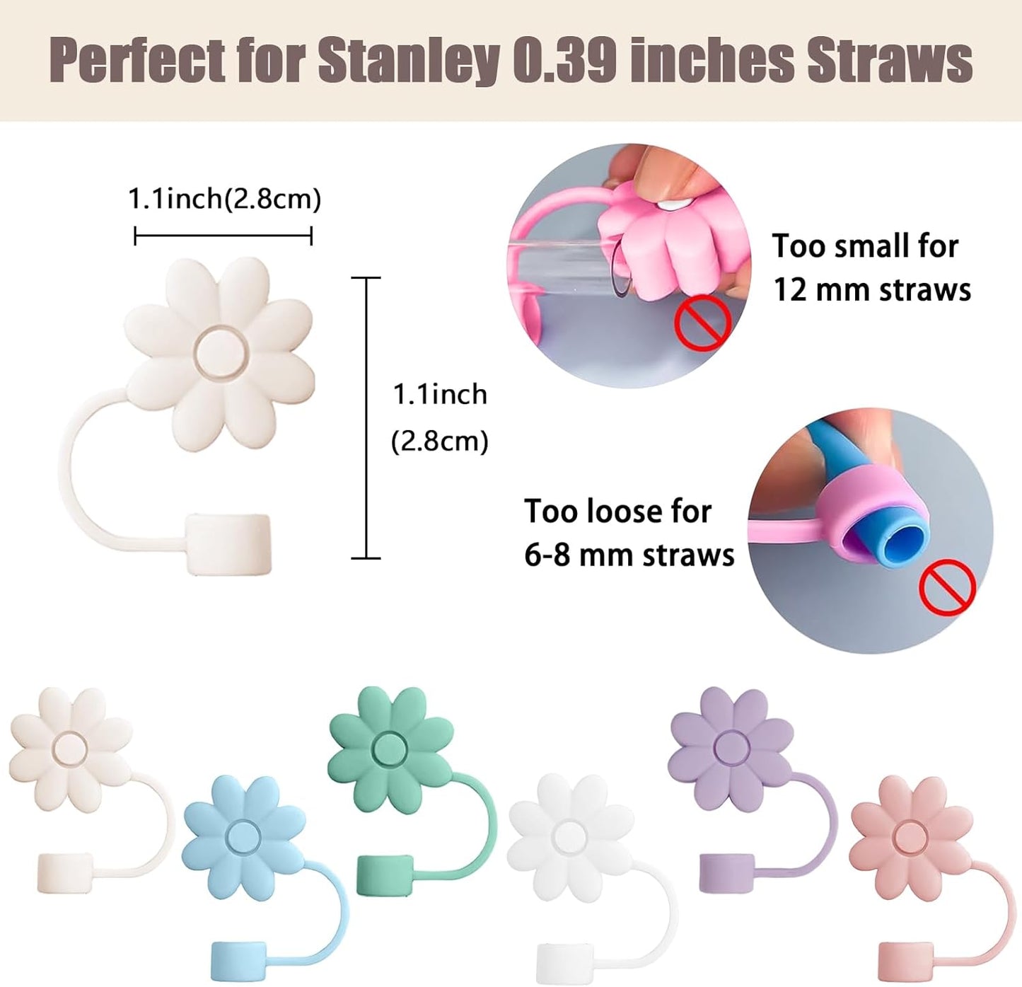 Flower Straw Covers Toppers for Stanley Cups 30&40 Oz Tumbler with Handle Accessories 4PCS Silicone Straw Caps Reusable Straws Tips Protectors for Stanley Cup 10mm 0.4in Straws,Off White