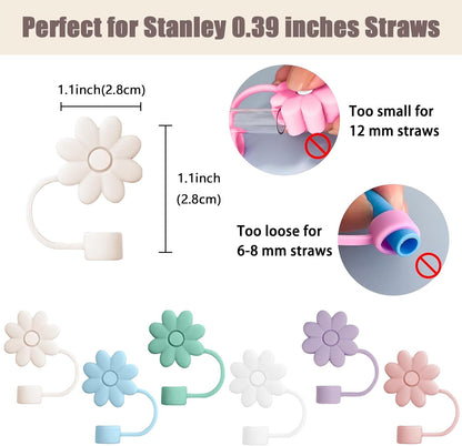 Flower Straw Covers Toppers for Stanley Cups 30&40 Oz Tumbler with Handle Accessories 4PCS Silicone Straw Caps Reusable Straws Tips Protectors for Stanley Cup 10mm 0.4in Straws,Off White