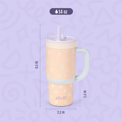 Ello Oasis 18oz Kids Tumbler with Handle & Retracting Straw, 100% Leakproof Reusable Insulated Stainless Steel Cup, Gifts for Teens Girls Boys, Keeps cold for 18 Hours, Cup Holder Friendly, Glacier