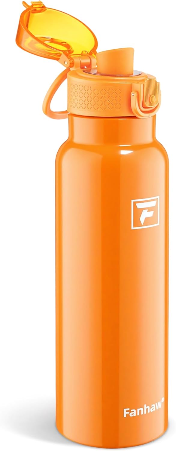 Fanhaw 24 oz Insulated Water Bottle with Soft Silicone Spout Lid, Leakproof Stainless Steel Vacuum Bottle for School, Sports& Daily Use, Kids, Teens& Adults, Back to School Essentials (Pink)