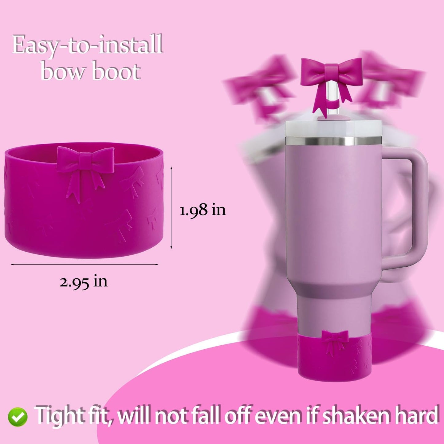 Bow Silicone Protective for Stanley Boot for 20/30/40Oz, 2 Pack for Stanley Cup Accessories Compatible 12-24Oz for Hydroflask Boot and More (Pink Set)