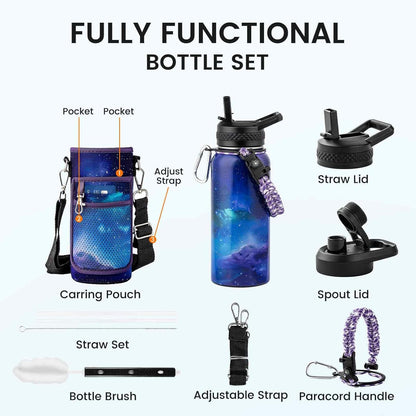 RAYMYLO One Gallon Water Bottle Insulated, Triple Walled Vacuum Stainless Steel (Cold for 48 Hrs), Leak Proof & Non-BPA, Large Water Flask Jug with Paracord Handle & Straw Spout Lids