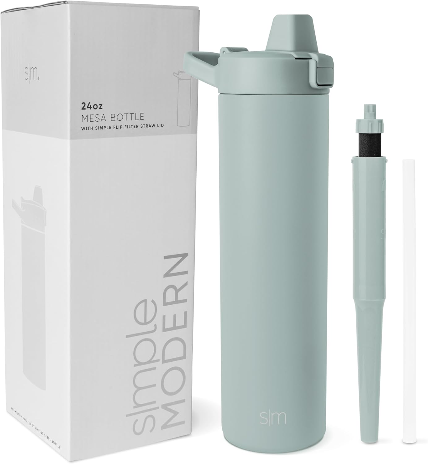 Simple Modern Filtered Water Bottle | Insulated Stainless-Steel Carbon Filter Travel Water Bottles | Reusable for Clean Drinking Water On The Go | 34oz, Sea Glass Sage