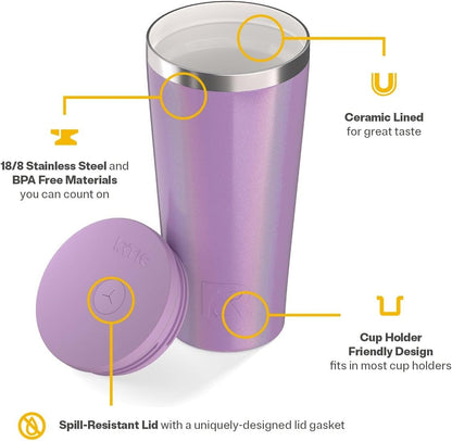 RTIC 20oz Everyday Tumbler Insulated Stainless Steel Portable Travel Coffee Cup with Straw, Ceramic Lining, Spill-Resistant Lid, BPA-Free, Hot and Cold Drink, Beach