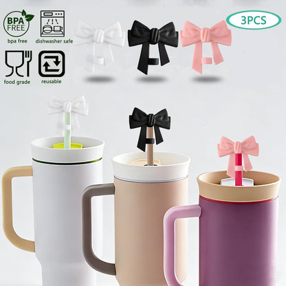 BTYHAOS Silicone Straw Caps for 10mm Tumblers | Reusable Dust-Proof Straw Toppers Compatible with Stanley 30oz & 40oz Tumblers (Purple Flower 3pc)
