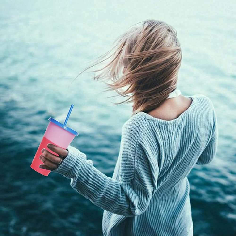 Color Changing Cups, 5 Pack 24oz Plastic Tumblers, Reusable Iced Coffee & Smoothie Cups with Lids and Straws for Parties and Travel