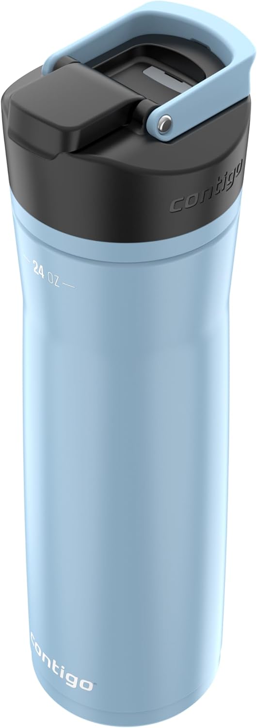 Contigo Cortland Chill 2.0 Vacuum-Insulated Stainless Steel Water Bottle, Spill-Proof Sip Technology, Interchangeable Lid, 24oz, Steel/Licorice, Perfect for Fitness Travel Everyday Use