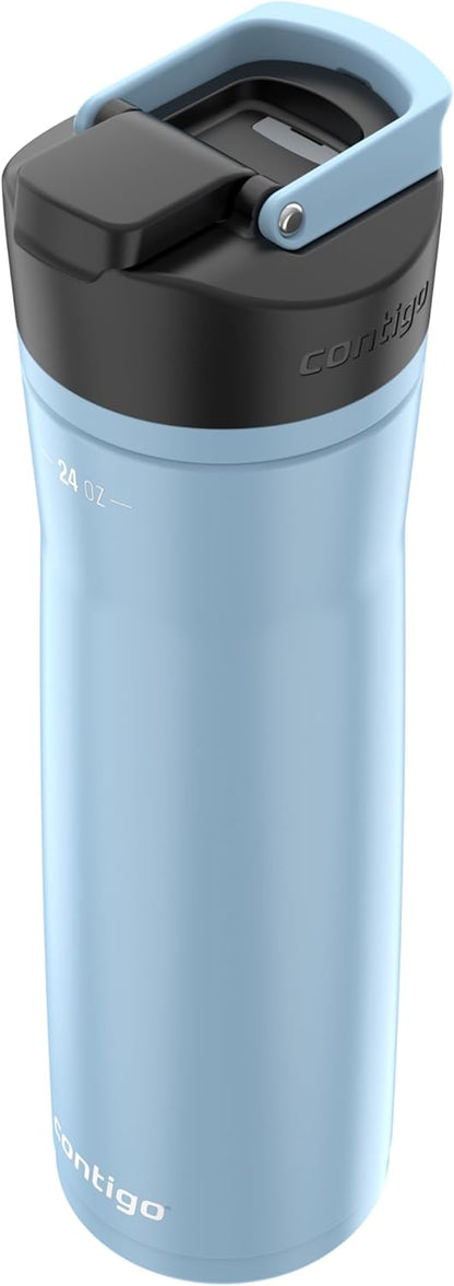 Contigo Cortland Chill 2.0 Vacuum-Insulated Stainless Steel Water Bottle, Spill-Proof Sip Technology, Interchangeable Lid, 24oz, Steel/Licorice, Perfect for Fitness Travel Everyday Use