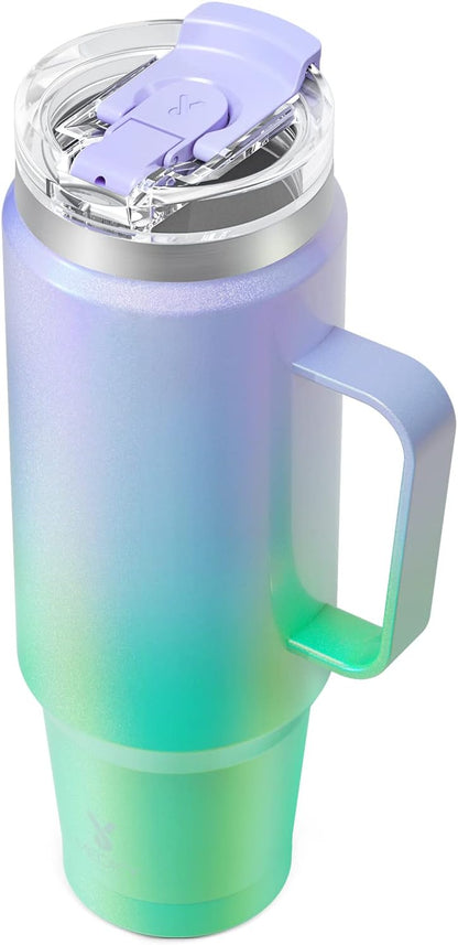 Meoky 32oz Tumbler with Handle, Stainless Steel Travel Mug with 2-in-1 Straw and Sip Lid, Vacuum Insulated Coffee Mug, 100% Leak Proof, Keeps Cold for 24 Hours or Hot for 8 Hours (Sky)