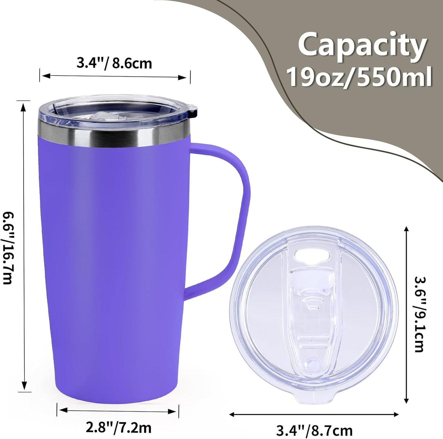 Trwcrt 19oz Insulated Coffee Mug with Handle, Double Wall Vacuum Stainless Steel Travel Coffee Tumbler, Blue