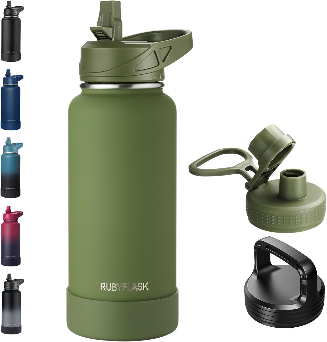 RUBYFLASK 32oz Insulated Water Bottle with Straw, Stainless Steel Metal Vacuum Water Flask, Large Thermal Water bottle with Leakproof 3 Lids for Travel, Camping, Gym Sports Indigo Black