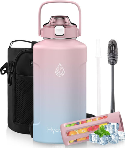 64oz Half Gallon Fruit Infuser Insulated Stainless Steel Water Bottle Jug, 48H Cold & 24H Hot, Large Capacity for Travel Hiking Mountain Climbing Black