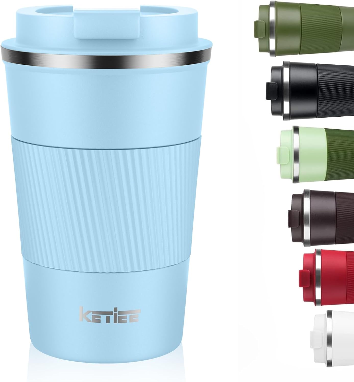 KETIEE Travel Coffee Mug Spill Proof 12oz, Insulated Travel Mug to Go, Reusable Coffee Cup with Seal Lid, Vacuum Stainless Steel Tumbler for Hot/Cold Drinks (Red)