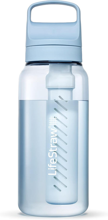 LifeStraw Go Series – BPA-Free Water Filter Bottle for Travel and Everyday use removes Bacteria, parasites and microplastics, Improves Taste, 22oz; Clear