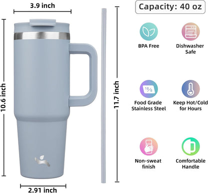 Konokyo 30 oz Tumbler with Handle and 2 Straws,2 in 1 Lid Insulated Water Bottle Stainless Steel Travel Coffee Mug,Sky