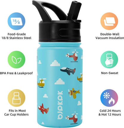 BJPKPK Insulated Water Bottles with Straw Lid, 40oz Stainless Steel Water Bottles with 3 Lids, BPA Free Leakproof Thermo, Tumblers, Cups for Sports, Gym- Midnight - Colors A