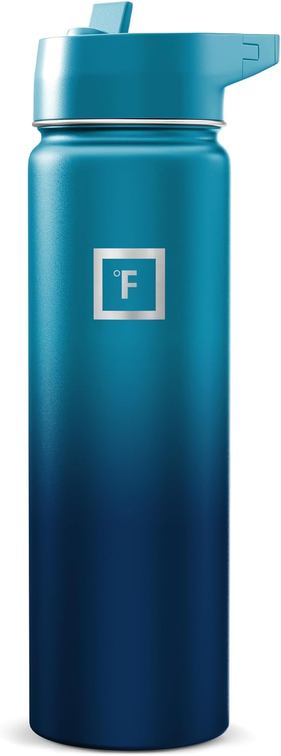 IRON °FLASK Camping & Hiking Hydration Flask with Straw, Wide Mouth Insulated Stainless Steel Sports Water Bottle - 22 oz Aurora