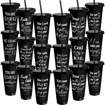 Cinrobiye 24 Pcs Jesus Loves You Tumblers Bulk, 24 oz Christian Plastic Cups with Lids and Straws, Reusable Religious Gift Cups for VBS, Sunday School, Church Events, Bible Study Party Favors