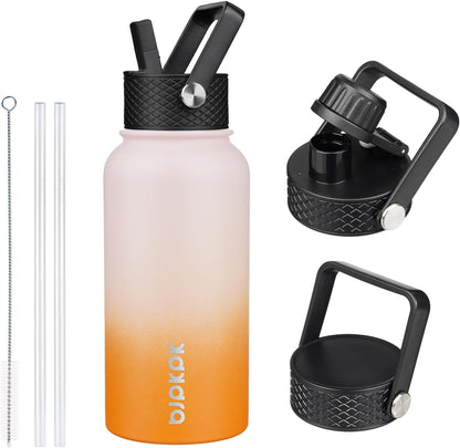 BJPKPK Insulated Water Bottles with Straw Lid, 40oz Stainless Steel Water Bottles with 3 Lids, BPA Free Leakproof Thermo, Tumblers, Cups for Sports, Gym- Midnight - Colors A