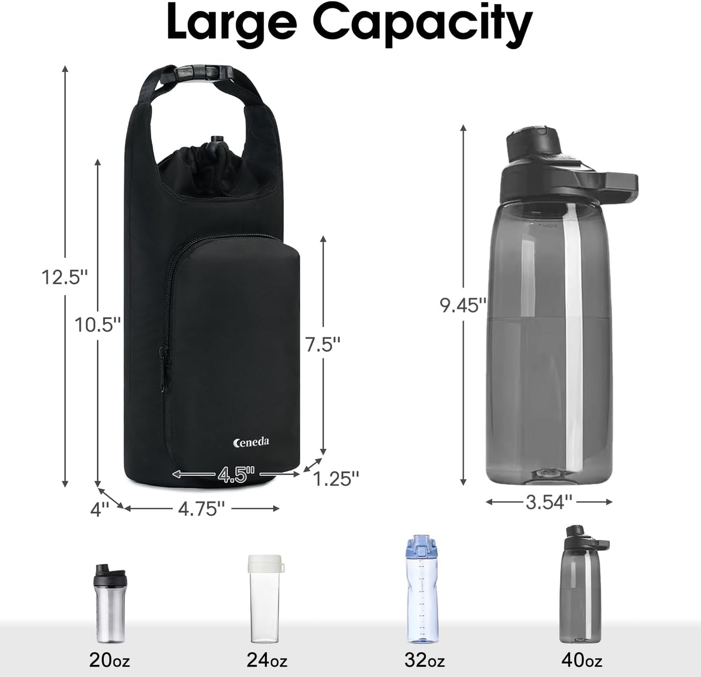 Ceneda Water Bottle Carrier Bag with Phone Pocket 32oz 40oz Tumbler Insulated Water Bottle Holder with Adjustable Shoulder Strap Carrier Sling Bag (Purple)