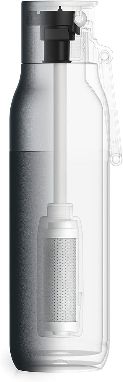 LARQ Bottle Filtered – Insulated Stainless Steel Water Bottle with Filter Straw, Removes Chlorine, PFAS Lead, BPA-Free Leak Proof Flip Top, 24h Cold for Travel Gym Office, 25 oz, Obsidian Black
