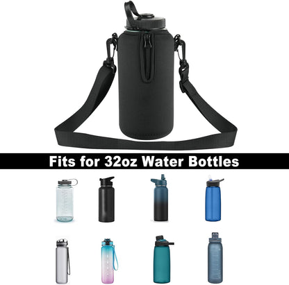 Beautyflier Neoprene Water Bottle Sleeve Insulator Cooler, Compatible with Nalgene Water Bottle 32 OZ, with Adjustable Shoulder Strap for Hydro Flask Wide Mouth Bottle 32oz, etc.