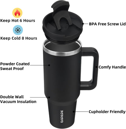 BJPKPK 30oz Stainless Steel Insulated Tumbler With Handle And Lid Straw Travel Coffee Mug Thermal Cup,Black