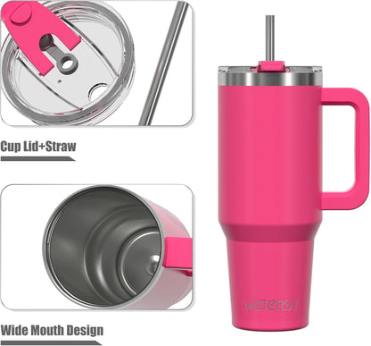 40 oz Tumbler with Handle,Tumbler with Lid and Straw,Double Wall Insulated Cup Stainless Steel Travel Mug(Cold for 34 Hours),Water Bottle for Iced Tea,Coffee,Cold Beverages(Purple)