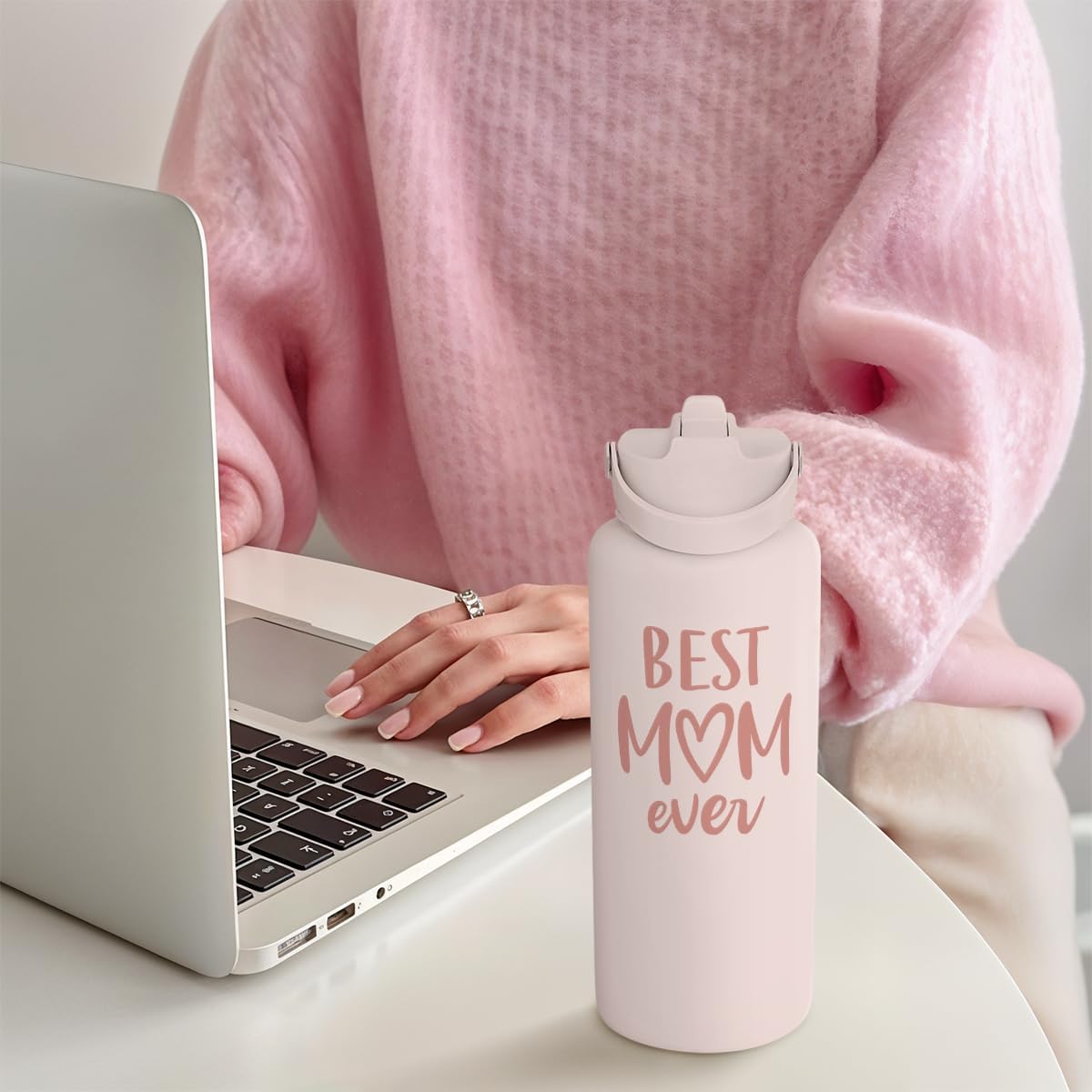 SANDJEST Pickleball Gift for Women, Water Bottle Stainless Steel 32oz with Lid & Straw, Sport Insulated Bottles Gifts for Girls Friends Teens Birthday Christmas