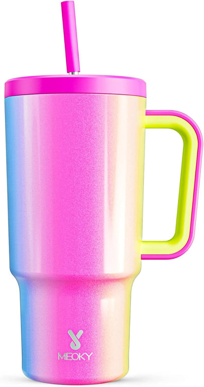 Meoky 40 oz Tumbler with Handle and Straw: Stainless Steel Insulated Tumbler with Lid and Straw - 100% Leak Proof Tumbler for Car Cup Holders - Travelers Commuters Workers, Donut