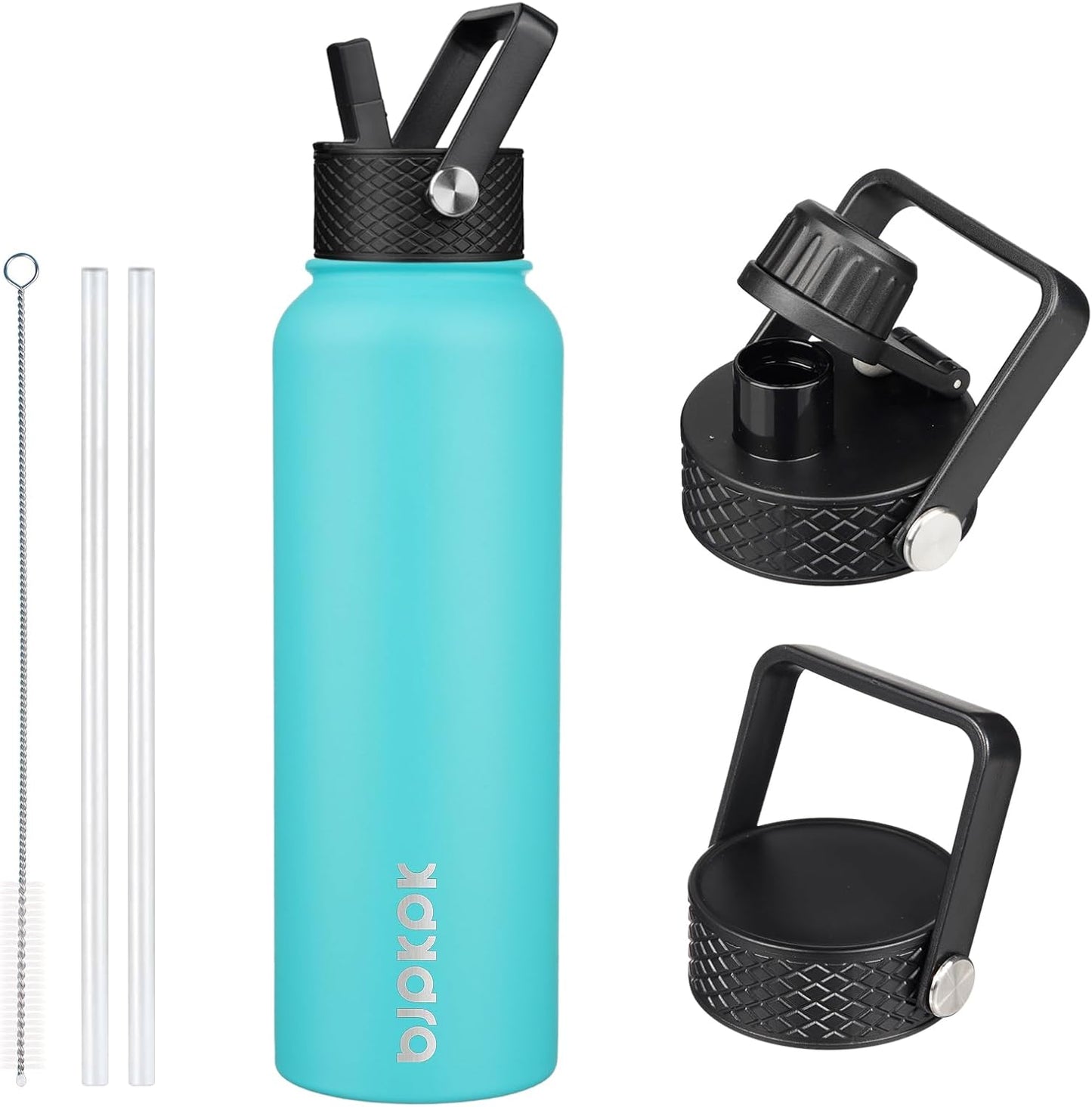 BJPKPK Insulated Water Bottles with Straw Lid, 40oz Stainless Steel Water Bottles with 3 Lids, BPA Free Leakproof Thermo, Tumblers, Cups for Sports, Gym- Midnight - Colors A